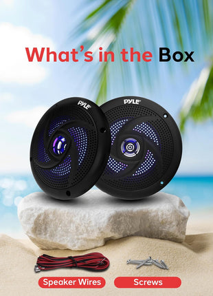 Pyle Marine Speakers -5.25 Inch 2 Way Waterproof and Weather Resistant Outdoor Audio Stereo Sound System with LED Lights,180 Watt Power and Low Profile Slim Style -1 Pair -PLMRS53BL (Black)