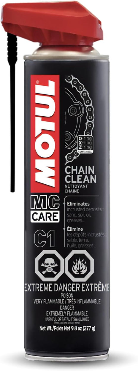 Motul C1 Chain Clean - Heavy-Duty Motorcycle Chain Cleaner Aerosol Spray, Degreaser, Removes Grease & Grime, 9.8 oz (111818)
