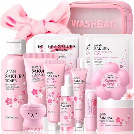 Sakura Skin Care Set for Kids Teen Girls, 15PCS Daily Gentle Skin Care Set