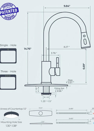FORIOUS Kitchen Faucets with Pull Down Sprayer, Brushed Nickel, High Arc Single Handle Classic Stainless Steel Sink Faucet 1 or 3 Hole, Suitable for Farmhouse Camper Laundry Rv Bar