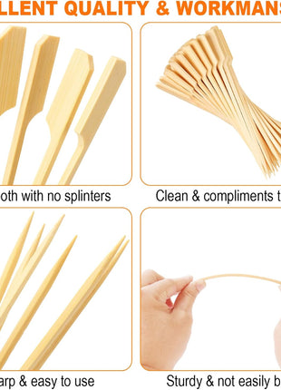 200PCS Bamboo Skewers for Appetizers, [6 Inch] Long Cocktail Picks Fancy Toothpicks for Appetizers, Flat Paddle Wooden Skewers Food Sticks for Party Drinks Fruit BBQ, Charcuterie Boards Accessories