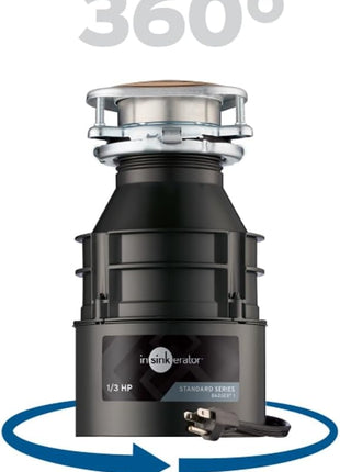 InSinkErator Garbage Disposal with Power Cord, Badger 1, Standard Series, 1/3 HP Continuous Feed, Black