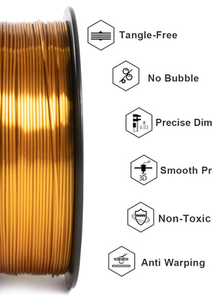 Geeetech Silk PLA Filament 1.75mm for 3D Printer, Metal-Like Shiny Consumables 1kg (2.2lbs) 1 Spool, Dimensional Accuracy +/- 0.02 mm, Metallic Gold Silk Filament