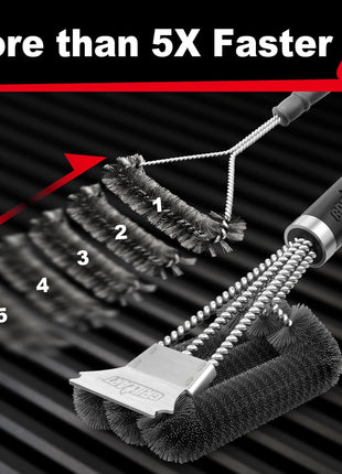 GRILLART Grill Brush and Scraper, Extra Strong BBQ Cleaner Accessories, Safe Wire Bristles Barbecue Triple Scrubbers Cleaning Brush for Gas/Charcoal Grilling Grates, Wizard Tool BR 8115