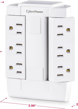 CyberPower GT600P 6 Outlet Swivel Grounded Wall Tap, White