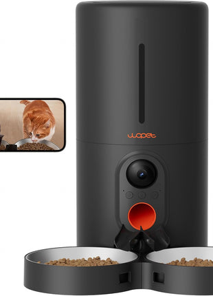 WOPET Automatic Cat Feeder, 5G WiFi Pet Feeder for Two Cats or Dogs with Remote Control, 6L Cat Food Dispenser with Low Food Sensor, 1-10 Meals Per Day, Up to 10s Meal Call for Pets