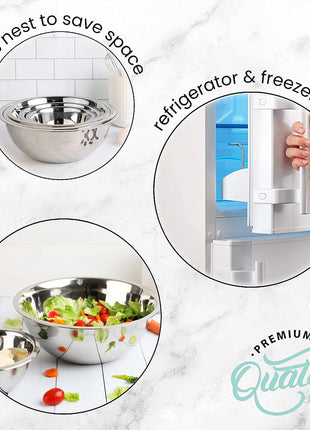 WHYSKO Meal Prep Stainless Steel Mixing Bowl (5 Piece Set) Home, Refrigerator, and Kitchen Food Storage Organizers | Ecofriendly, Heavy Duty, No Lids