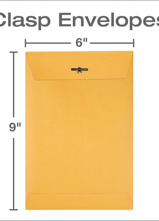 Quality Park 6 x 9 Clasp Envelopes, Clasp and Gummed Closures for Storing or Mailing, 28 lb Kraft Paper, 100 per Box (QUA37855)