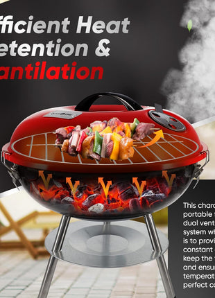 Gas One – 14-inch Portable Barbecue Grill with 3-Point Locking Lid for Heat Preservation – Dual Venting System – Small Charcoal Grill for Backyard, Camping, Boat