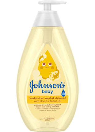 Johnson's Head-to-Toe Gentle Tear-Free Baby & Newborn Wash & Shampoo, Sulfate-, Paraben- Phthalate- & Dye-Free, Hypoallergenic Wash for Sensitive Skin & Hair, 27.1 fl. Oz