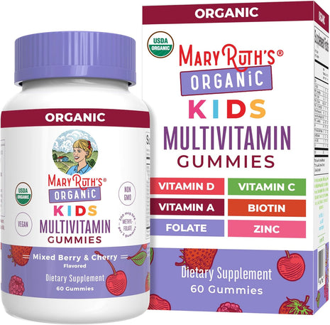 MARYRUTH'S USDA Organic Multivitamin Gummies, Ages 4+, Kids Vitamins, 60ct | 1 Month Supply, Vegan, Only 2 Gummies a Day, 60 Count