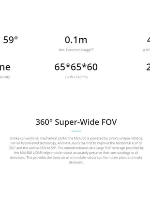 Livox Mid-360 lidar Minimal Detection Range Original for Self-Driving Robots (with Connector)