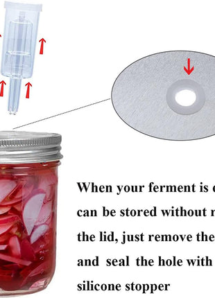 Fermentation Lids, 6 Set Fermentation Kit for Wide Mouth Jars, 6 Stainless Steel Fermenting Lids with 6 Silicone Grommets, 6 Airlocks, 6 Silicone Rings(Jars Not Included)