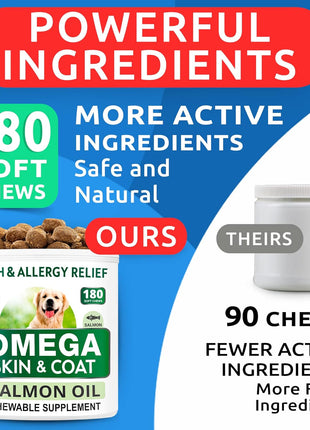 Allergy Relief + Omega 3 Bundle - Anti-Itch Skin & Coat Supplement + Itch Relief - Omega 3 Fish Oil + EPA & DHA Fatty Acids - Itching & Paw Licking + Joint Health - 360 Chews - Made in USA