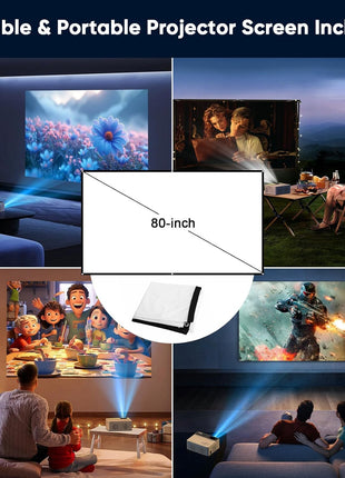 TMY 1080P Mini Portable Projector, 2-way Bluetooth, with 80in Screen | 1080P home theater, indoor/outdoor movies, Compatible with TV Stick/Roku/Phone/PC/PS/DVD/HDMI/USB