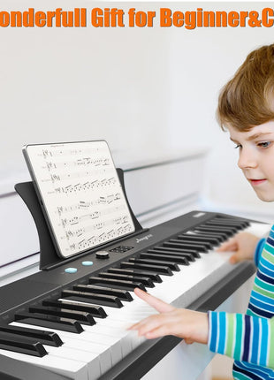 61 Key Keyboard Piano, Protable Electric Semi-Weighted Piano Keyboard for Beginner/Professional, With Power Supply, Built In Speakers, Pedal, Perfect for Birthday or Christmas(with stand, stool)