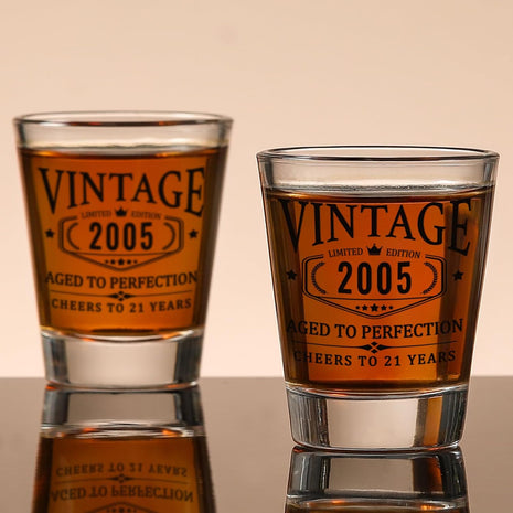 21st Birthday Gifts for Him Her - Limited Edition Shot Glass with Wooden Box - Vintage 2005 Cheers To 21 Years, Finally 21 Party Decorations Supplies - Turning 21 Bday Present for Men Brother Friends