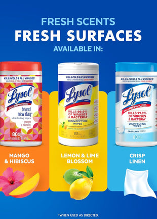 Lysol Disinfecting Wipes, Multi-Surface Cleaner, Lemon, 80 ct. | All Purpose Cleaner, Sanitizing, Deodorizing, Apartment Essentials, Back To School Cleaning Supplies, Kitchen & Bathroom Wipe