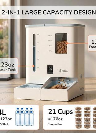 iPettie Camera Automatic Cat Feeder and Water Dispenser, 5G/2.4GHz WiFi | 2K HD Video, Night Vision, APP Scheduling & Alerts, 1 Filter Included, 300oz Large Capacity for 2 Weeks, FW54 Camera Version