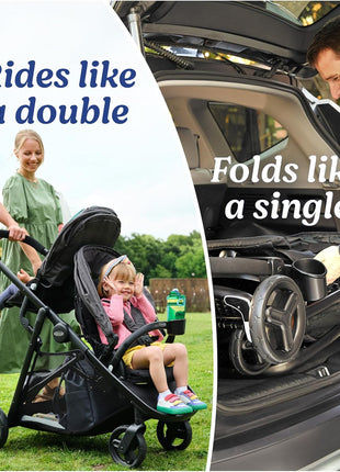 Graco Ready2Grow LX 2.0 Double Stroller, Twin Baby Stroller Features Bench Seat and Standing Platform Options, Compact Fold Perfect for Baby Travel, Clark
