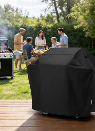 SunPatio Grill Cover 55 Inch, Outdoor Heavy Duty Waterproof Barbecue Gas Cover, UV & Fade Resistant, All Weather Protection Compatible for Weber Charbroil Nexgrill Kenmore Grills and More, Black