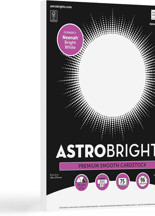 Astrobrights/Neenah Bright White Cardstock, 8.5" x 11", 65 lb/176 gsm, White, 75 Sheets (90905-02) - Packaging May Vary