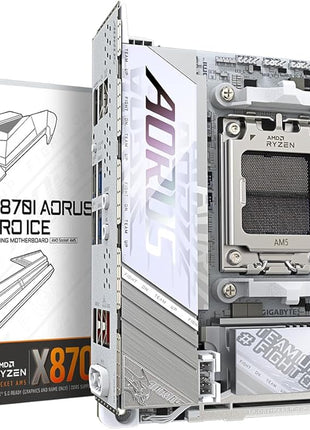 GIGABYTE X870I AORUS PRO ICE AMD AM5 LGA 1718 Motherboard, Mini-ITX, DDR5, 2X M.2, PCIe 5.0, USB-C, WIFI7, 2.5GbE LAN, EZ-Latch, 5-Year Warranty