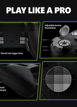 Xbox Wireless Gaming Controller | Elite Series 2 | Black | Console, PC, and Cloud Devices | Adjustable Thumbsticks | Trigger Locks