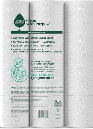Seventh Generation Toilet Paper, 100% Recycled 2-Ply Bath Tissue, 48 Rolls