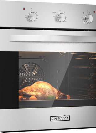 Empava 24 inch Electric Single Wall Oven with 6 Cooking Funcitons, Built-in Convection System with Mechanical Knob Control, Stainless Steel