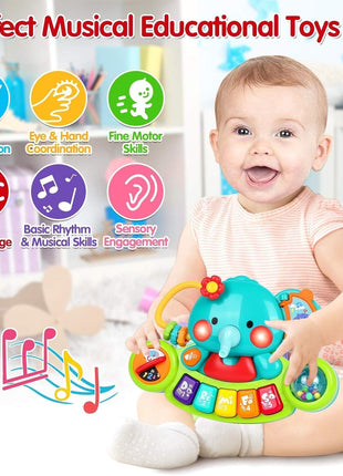 Baby Piano Toys 6-12 Months, Elephant Piano Keyboard Newborn & Infant Toys | Light Up Musical Toddler Toys for 1 Year Old Boy Girl, Christmas & Birthday Gifts For 12-18 Months, 6 7 8 9 Month Old Toys