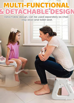 Orzbow Potty Training Seat with Step Stool, Toddler Toilet Seat with Ladder | 7 Height Adjustable, Splash Guard, Non-Slip Base, Handles, Stable Triangular Fits Most Toilets, For Kids Boys Girls, Pink