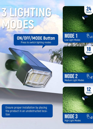 Solar Spot Lights Outdoor Waterproof 4 Pack IP65, 63 LED 3 Lighting Modes Spotlights for Yard Garden House Garage Pathway