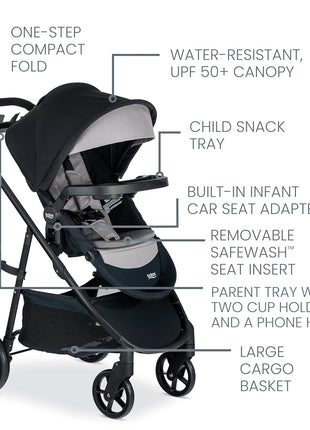 Britax Brook+ Modular Baby Stroller, Ultra-Lightweight Infant and Toddler Stroller with SafeWash Insert and 4 Ways to Stroll, Graphite Onyx