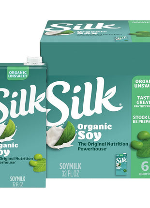Silk Shelf-Stable Organic Soy Milk, Unsweetened, Dairy-Free, Vegan, Non-GMO Project Verified,32 Fl Oz(Pack of 6)