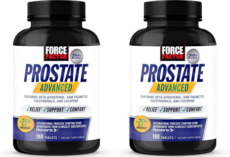 Force Factor Prostate Advanced, Health Supplement for Men for Reducing Nighttime Bathroom Trips, Bladder & Urinary Relief, with Saw Palmetto, Beta-Sitosterol, 180 Tablets, (Pack of 2)