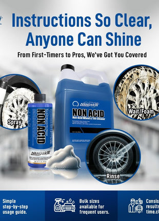 Nanoskin Non Acid Professional Wheel & Tire Cleaner 1 Gallon – Works with Brush | Car Wash Cleaning Spray for Detailing | Removes Brake Dust, Oil, Dirt, Light Corrosion
