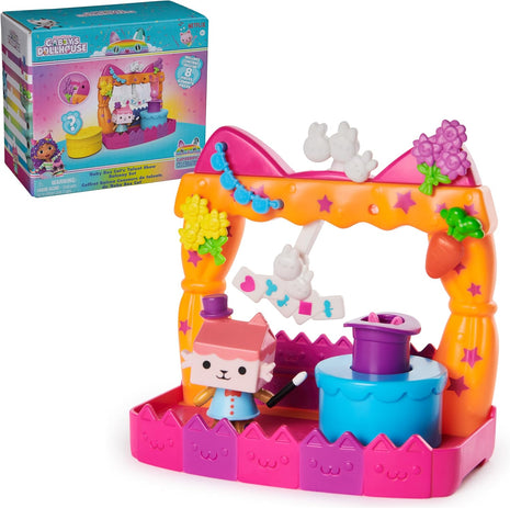 Gabby's Dollhouse Baby Box Talent Show Balcony Playset, 8-Pcs with Toy | Balcony Playset, Baby Box Cat Figure, Magic Hat Accessory, Surprise Toy Charm, Kids Toys for Girls & Boys Ages 3+