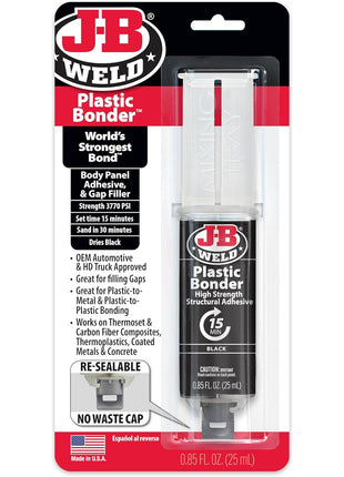 J-B Weld 50139 Plastic Bonder Body Panel Adhesive and Gap Filler Syringe - Black - 25 ml