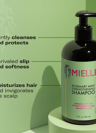 Mielle Organics Rosemary Mint Hair Strengthening Biotin Shampoo - Moisturizing Hair Shampoo for Women and Men to Gently Cleanse, Repair & Protect Strands (12 oz)