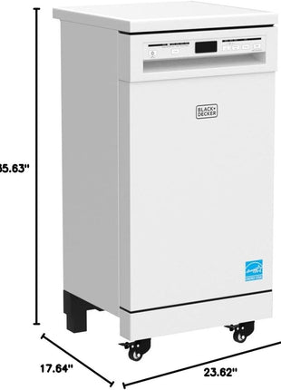 BLACK+DECKER 18-Inch Portable Dishwasher, Energy Star, BPD8W, White | 8-Place Setting Capacity, Mobile Dish Washer with 6 Wash Programs, LED Display, Stainless Steel Tub
