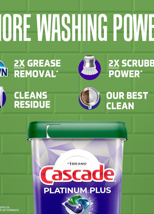 Cascade Platinum Plus Dishwasher Pods, Dishwasher Detergent, Dish Detergent Soap, Lemon, 57 Count