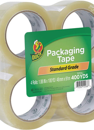 Duck Brand Standard Packaging Tape Refills - 4 Extra Long Rolls of Clear Packing Tape - Shipping, Mailing and Moving Supplies - 3 inch Core - 1.88 Inch x 100 Yards - Clear (240593)