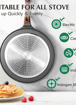 SENSARTE Nonstick Crepe Pan, Swiss Granite Coating Dosa Pan Pancake Flat Skillet Tawa Griddle 10-Inch with Stay-Cool Handle, Induction Compatible