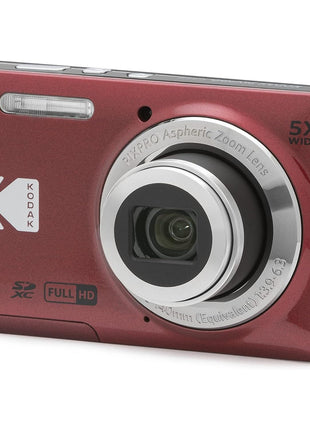 KODAK PIXPRO FZ55-RD 16MP Digital Camera 5X Optical Zoom 28mm Wide Angle 1080P Full HD Video 2.7 inch LCD Vlogging Camera (Red) Packaging May Vary