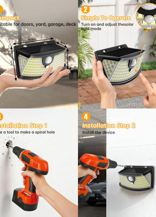 Aootek New Solar Motion Sensor Lights 120 LEDs with Lights Reflector,270° Wide Angle, IP65 Waterproof, Step Lights for Front Door, Yard, Garage, Deck (Black, Daylight White, 6-Pack)