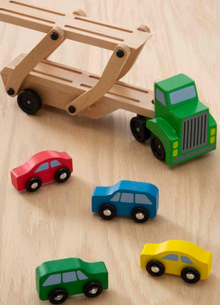 Melissa & Doug Car Carrier Truck and Cars Wooden Toy Set with 1 Truck and 4 Cars 5.75inch x 12inch x 3inch