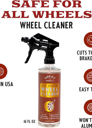 SOCAR Pit Crew Wheel Cleaner - 16 fl oz Removes Brake Dust, Road Dirt, Grime. Professional Strength Powerful Formula. Safe for Aluminum, Chrome, Alloy Wheels, Brake Components