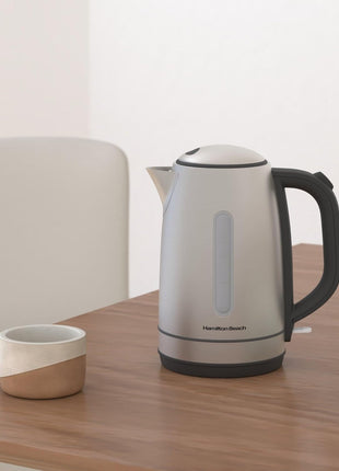 Hamilton Beach 1.7 Liter Electric Tea Kettle, Water Boiler & Heater | Fast Boiling 1500 Watts | BPA Free | Cordless Serving | Auto-Shutoff & Boil-Dry Protection | LED Light Ring | Stainless Steel