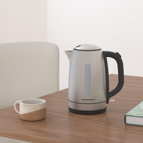 Hamilton Beach 1.7 Liter Electric Tea Kettle, Water Boiler & Heater | Fast Boiling 1500 Watts | BPA Free | Cordless Serving | Auto-Shutoff & Boil-Dry Protection | LED Light Ring | Stainless Steel